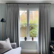 Grey Pencil Pleat Thermal Insulated Total Blackout Linen Curtain - Custom Width and Length - Suitable for Rings and Hooks or Tracks, Color: Stone Grey