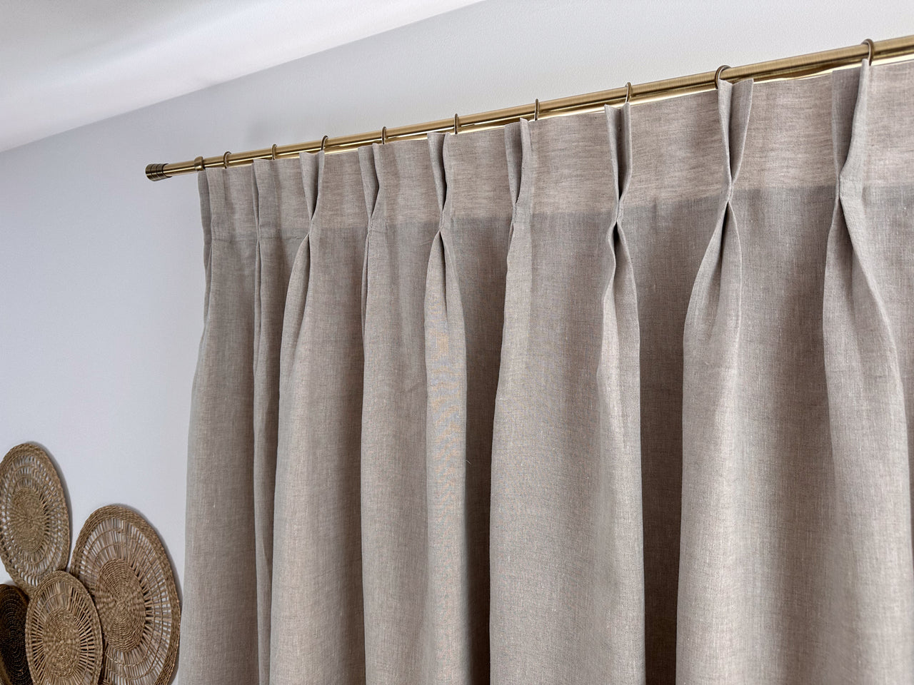 Double Pinch Pleat Linen Curtain Panel with Blackout Lining - Heading for Rings and Hooks - Total or Partial Darkening