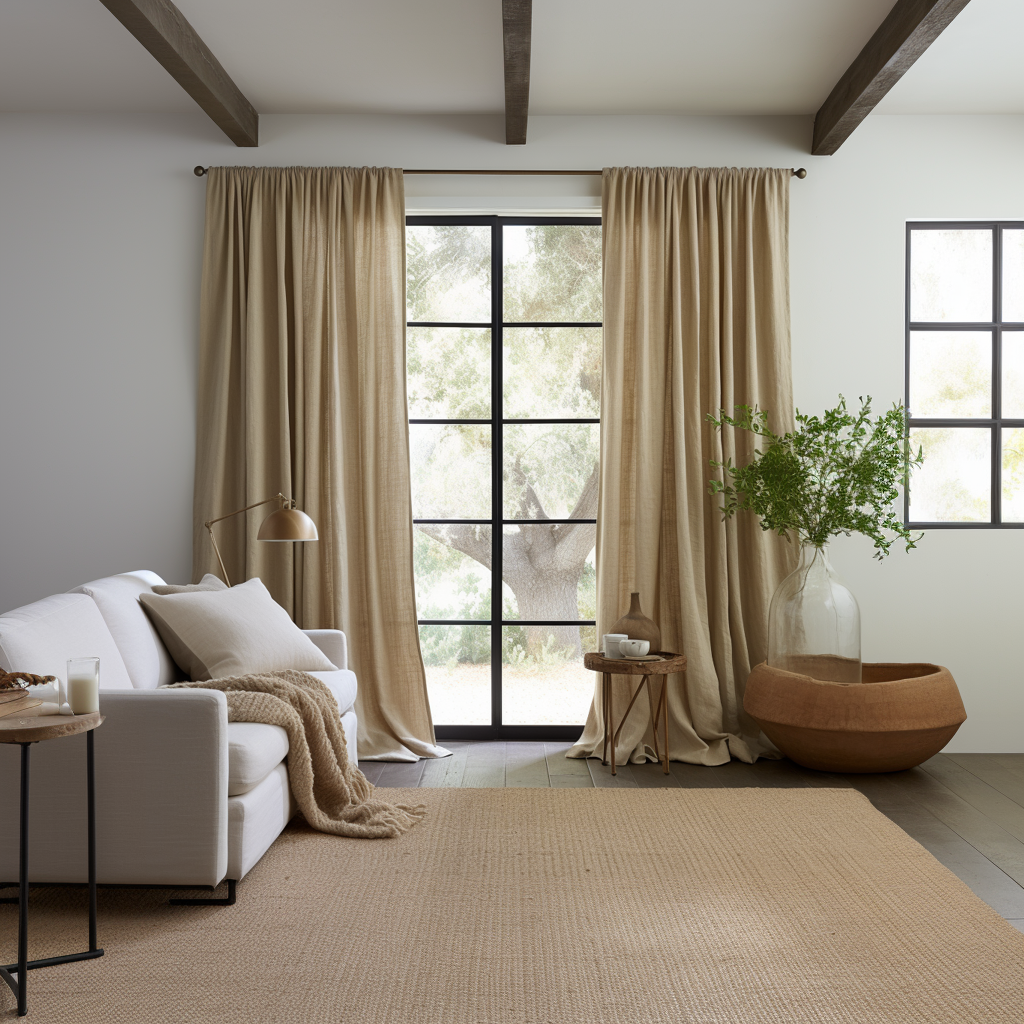 Linen Pole Pocket Curtain Panel for Living Room with Blackout Lining - Custom Width, Custom Length