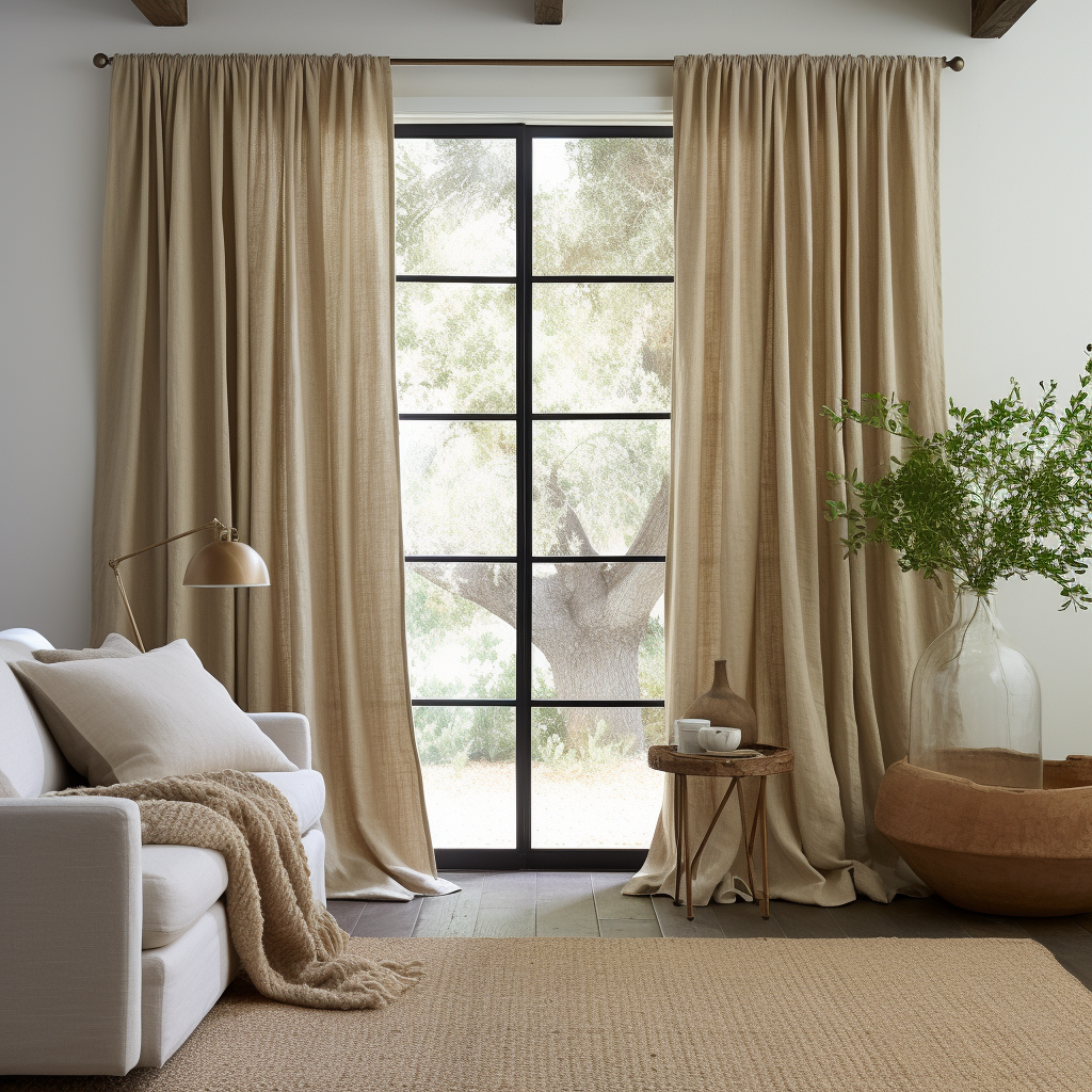 Linen Pole Pocket Curtain Panel for Living Room with Blackout Lining - Custom Width, Custom Length
