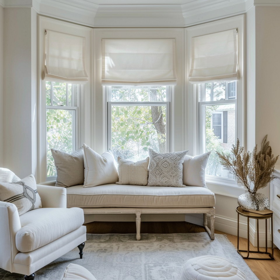 Linen Roman Blinds for Bay Window - Lined or Unlined - Custom Sizes: 90 ...