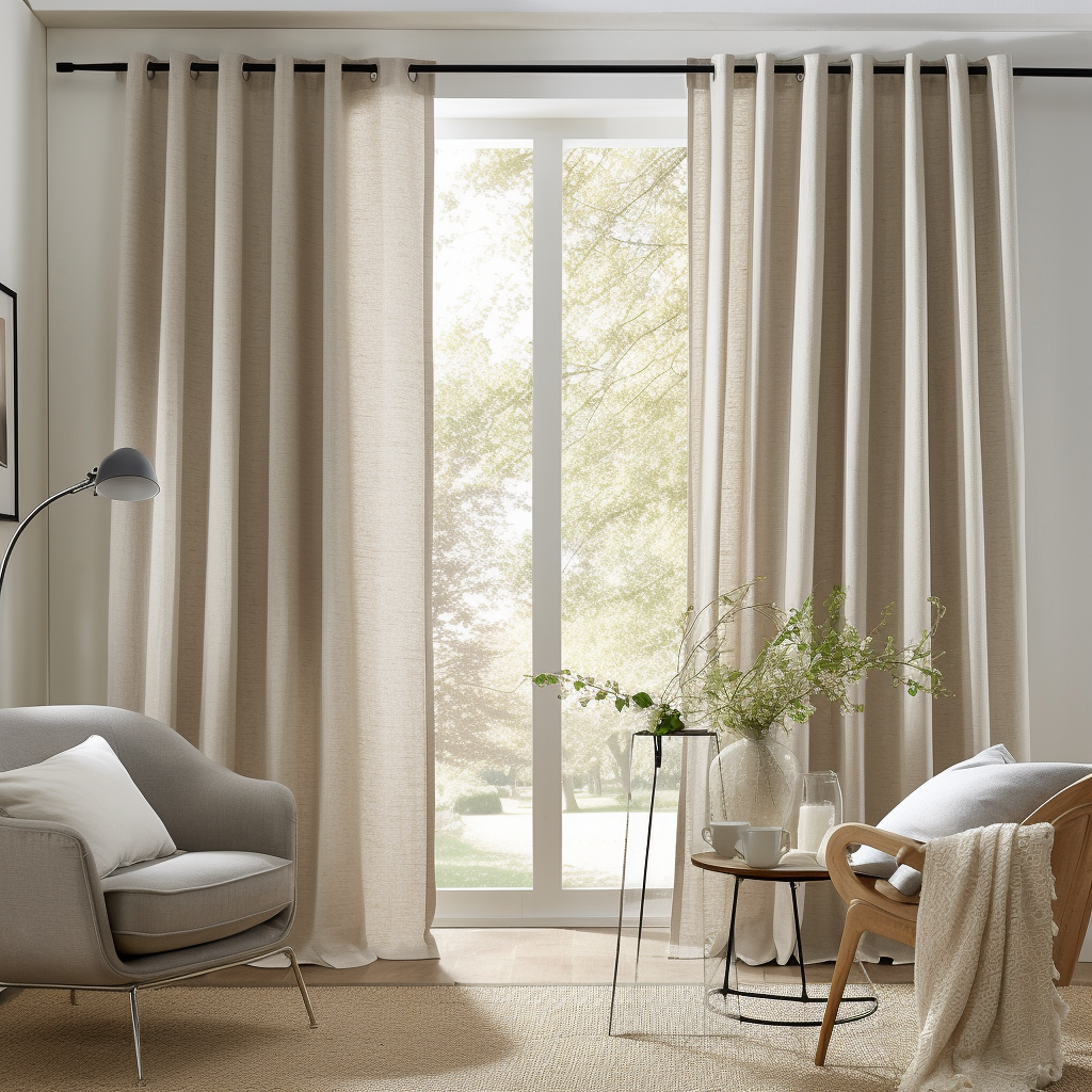 Living Room Eyelet Linen Curtain with Blackout Lining - Сustom Sizes and Colors - Grommet Top Drapes