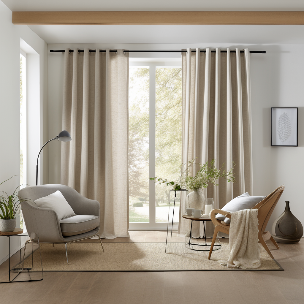 Living Room Eyelet Linen Curtain with Blackout Lining - Сustom Sizes and Colors - Grommet Top Drapes
