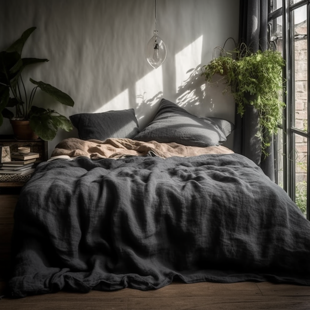 Luxury Belgian Linen Duvet Cover - Zipper or Buttons - King, Single, Double, Superking, Emperor Sizes, Color: Charcoal