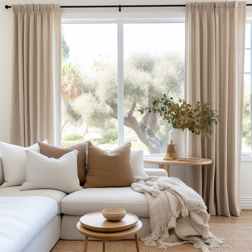 Euro Pleat Linen Curtain Panel for Living Room with Blackout Lining - Heading for Rings and Hooks