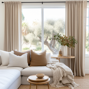 Euro Pleat Linen Curtain Panel for Living Room with Blackout Lining - Heading for Rings and Hooks