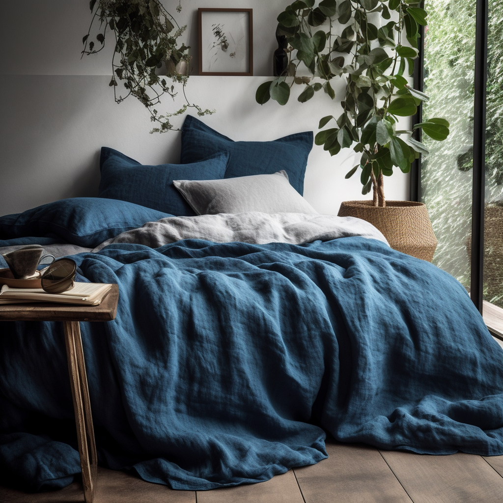 Linen Duvet Cover, Colour:Peacock Blue