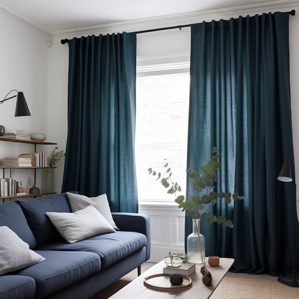 @Peacock Linen Back Tab Curtain Panel - Custom Width and Length, Heading: No Lining