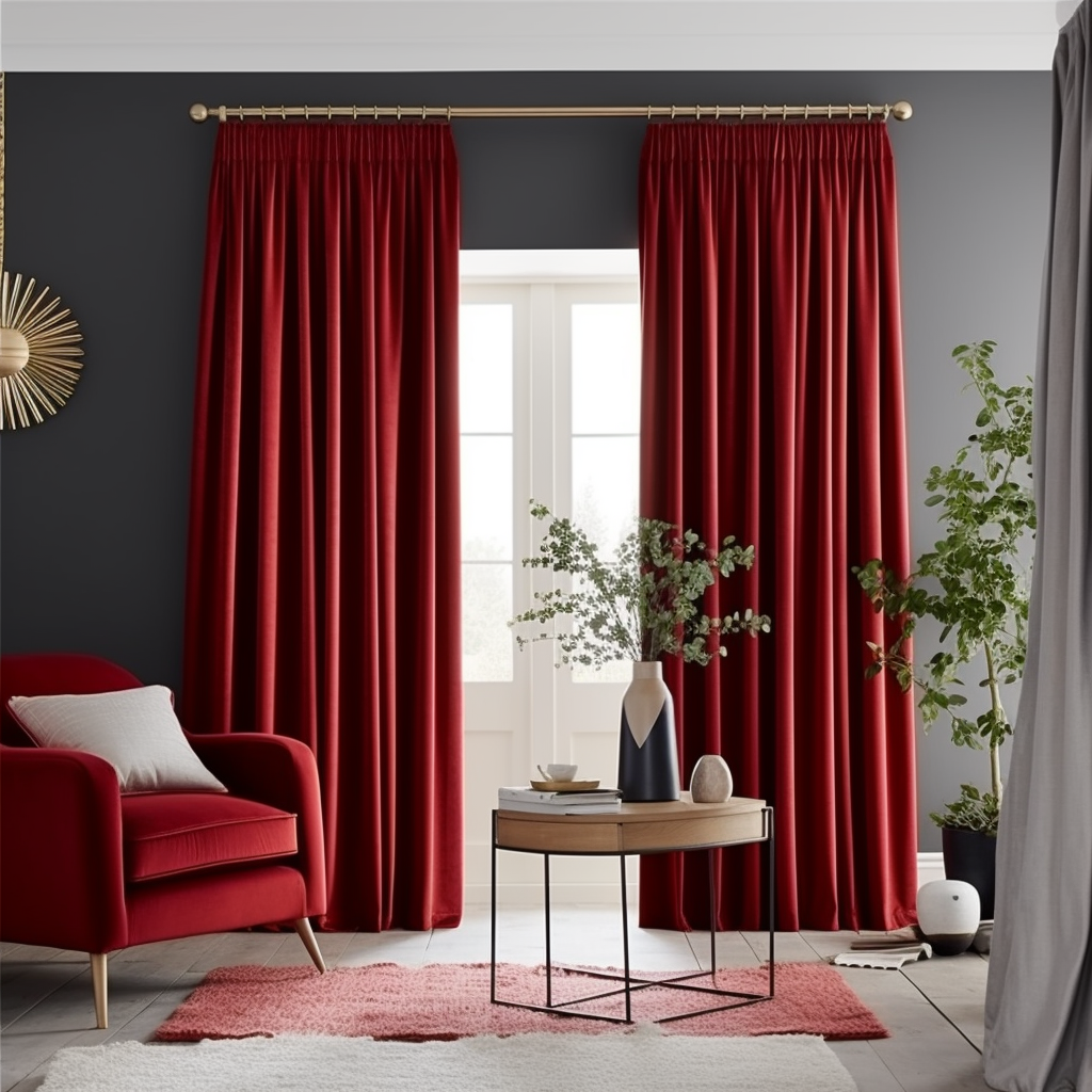 Pencil Pleat Velvet Curtain Panel For Tracks - Custom Lining - Custom Width and Length, Color: Classic Red