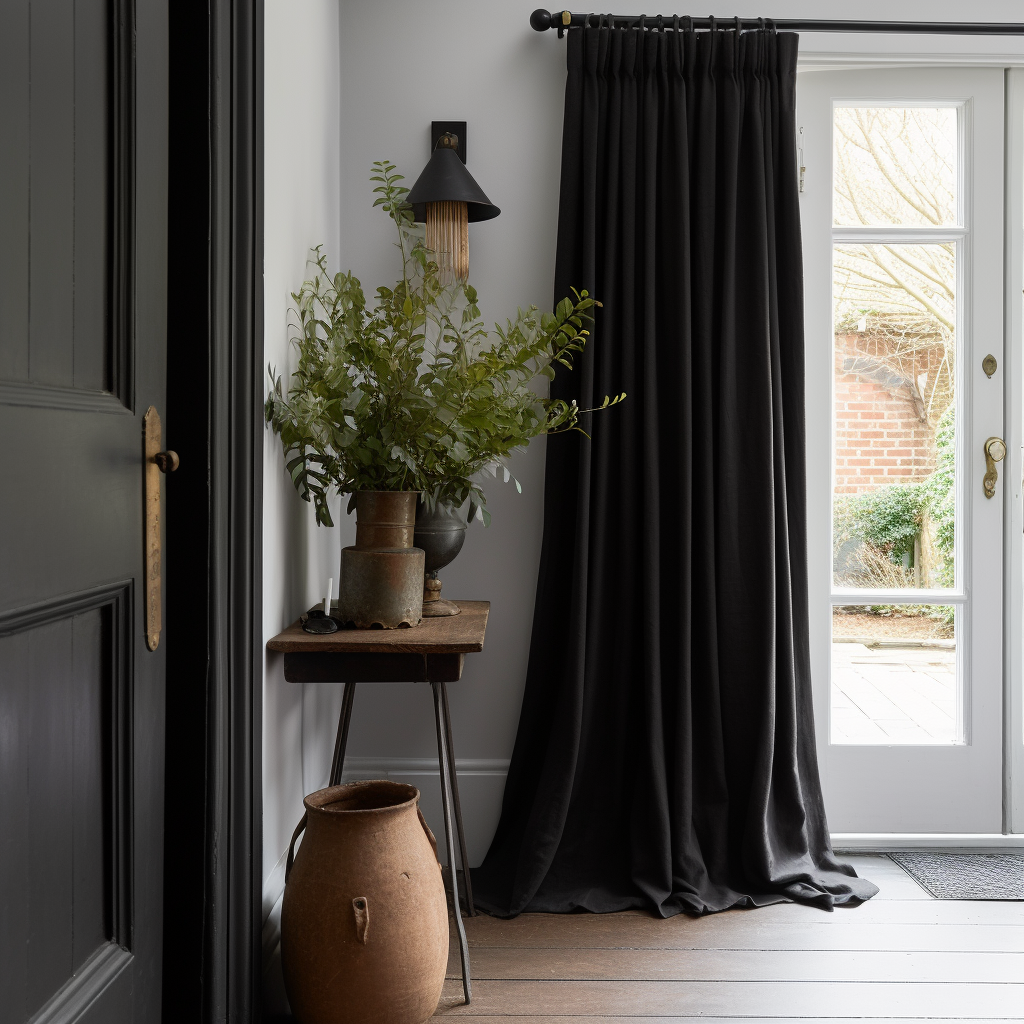 Black Pencil Pleat Thermal Door Curtain