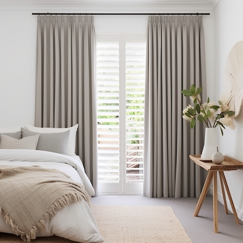 Double Pinch Pleat Grey Linen Curtain Panel with Blackout Lining - Custom Sizes & Colours