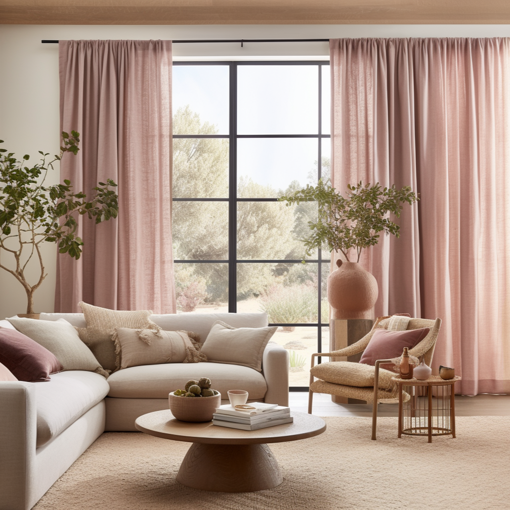 Dusky Pink Rod Pocket Linen Curtain with Cotton Lining - Custom Width, Custom Length