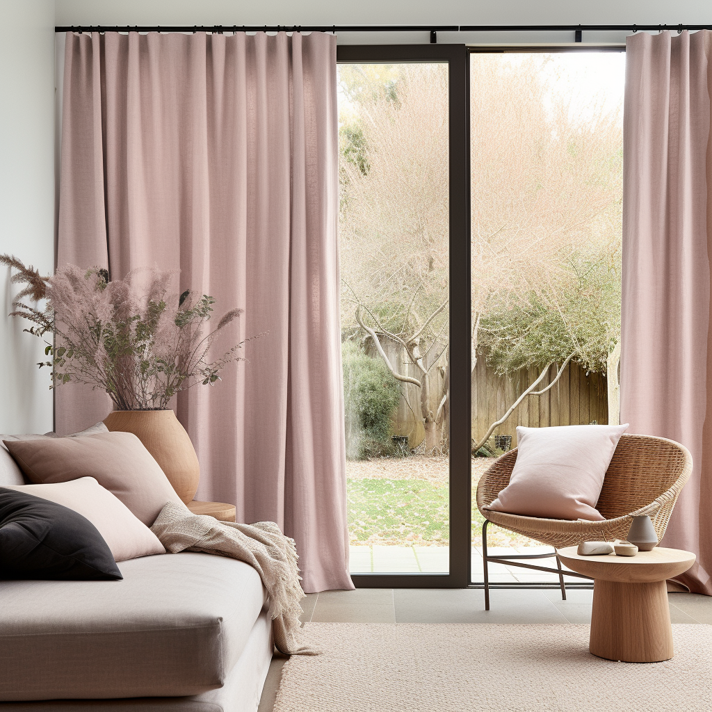 Dusty Pink Linen S-fold Curtain with Blackout Lining - Custom Sizes & Colours