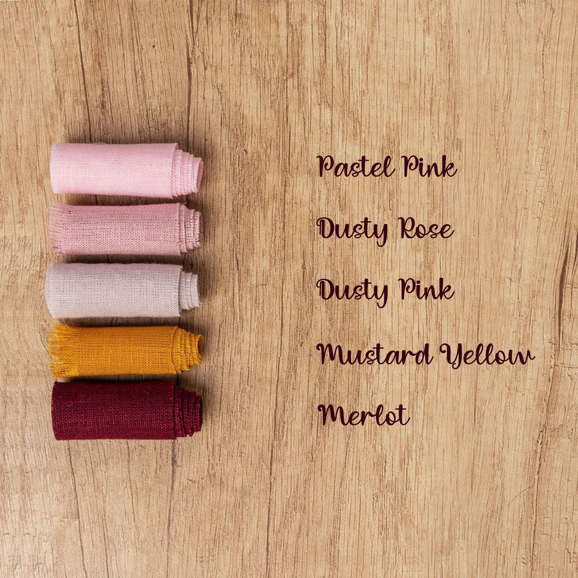 color: {astel Pink, color: Dusty Rose, color: Dusty Pink, color: Mustard Yellow, color; Merlot