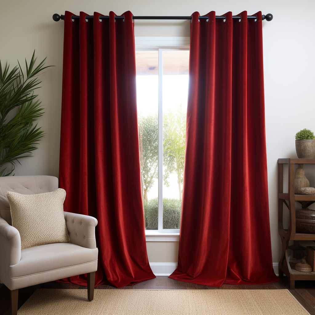 Red Velvet Eyelet Curtain with Blackout Lining