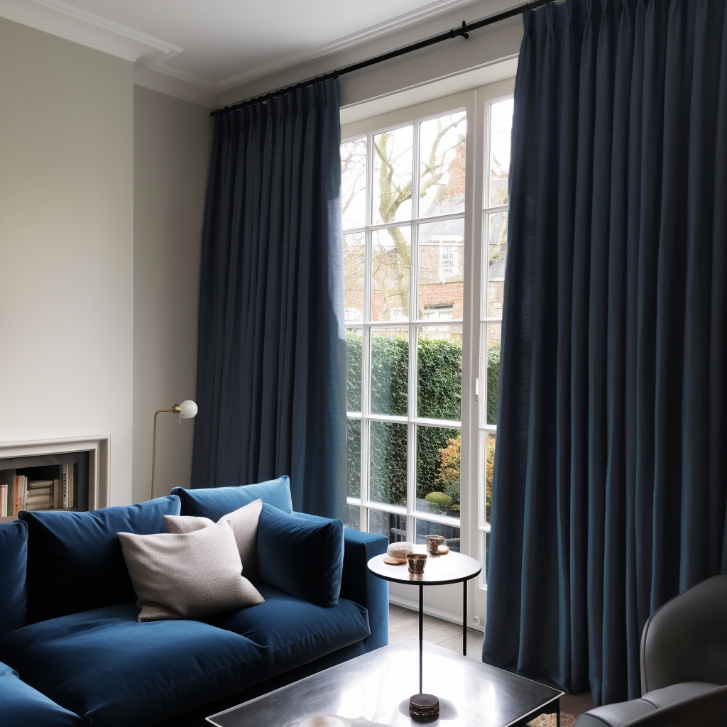 Royal Blue Linen Blackout Double Pinch Pleat Curtain Panel - Custom Width and Length