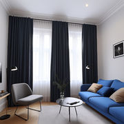 Royal Blue Linen Blackout Back Tab Curtain Panel - Custom Width and Length