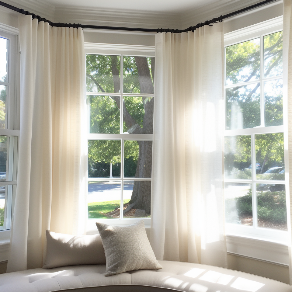 Wave Voile Linen Bay Window Curtains - Suitable for Rings, Hooks and ...