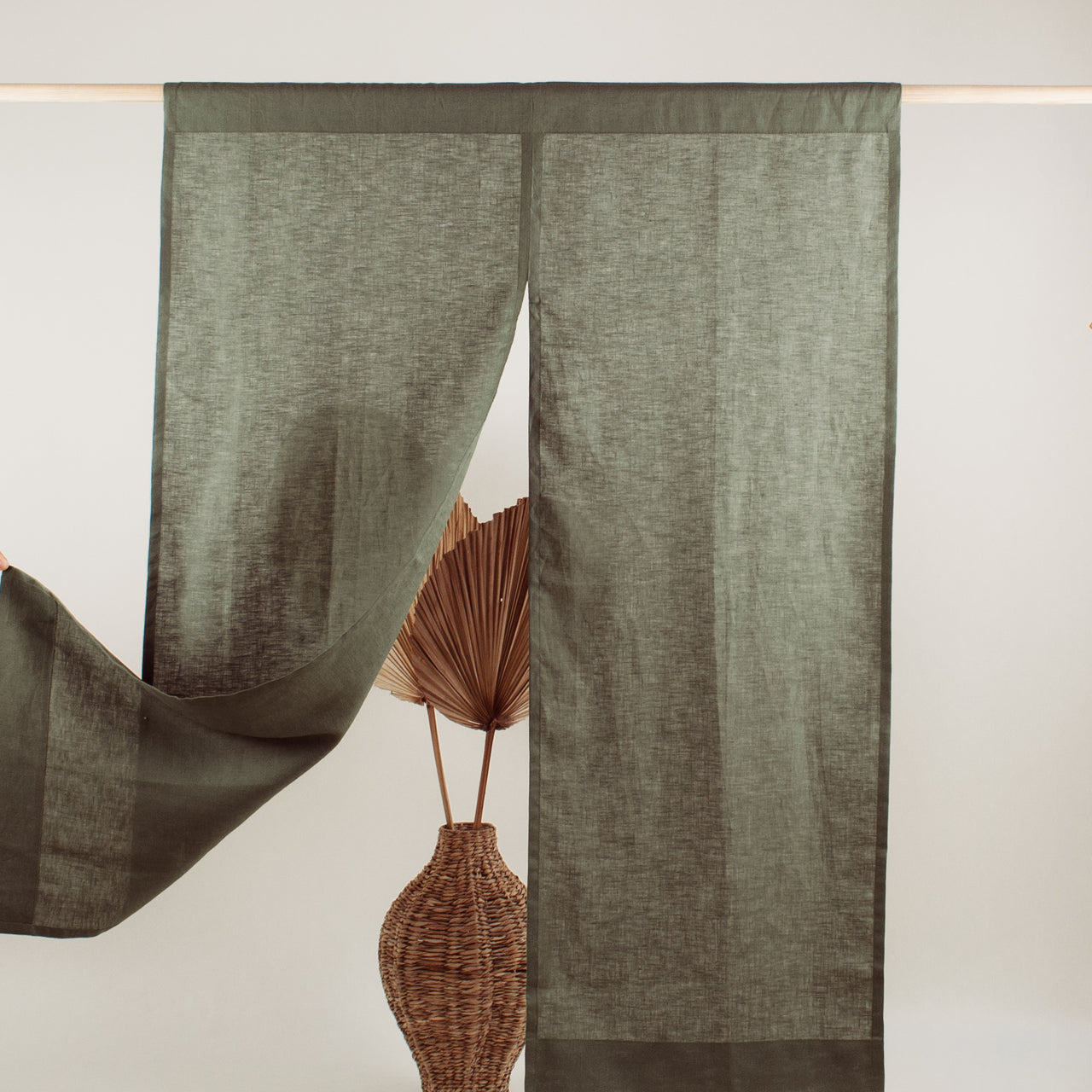 Sage Green Linen Noren Curtain - Door Curtain