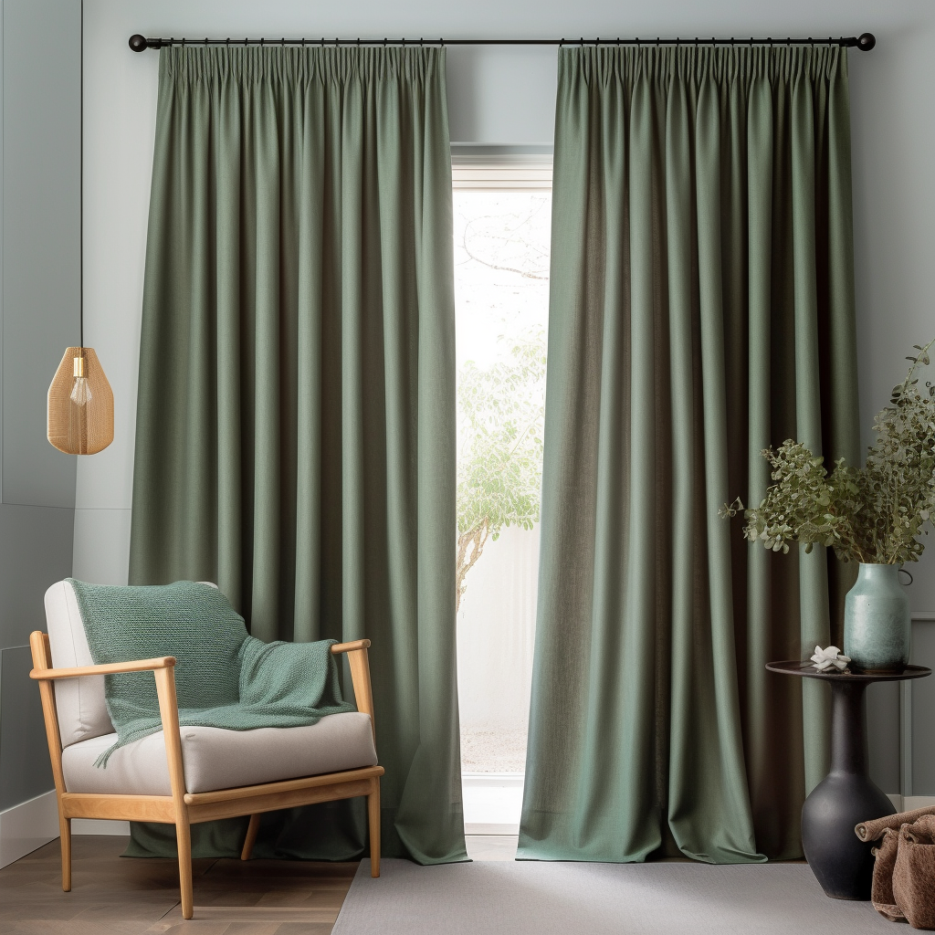 Sage Green Pencil Pleat Linen Curtain Panel with Blackout Lining - Heading for Rings and Hooks - Lined Linen Privacy Curtain