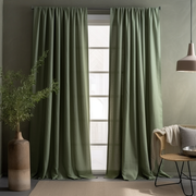 Sage Green Rod Pocket Linen Curtain with Cotton Lining - Custom Width, Custom Length