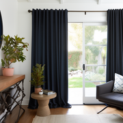 Sliding Door Blackout Linen Curtain With Back Tabs - Custom Width and Length, Color: Royal Blue
