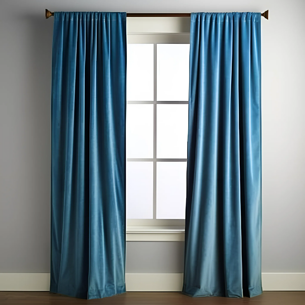Steel Blue Velvet Rod Pocket Curtain