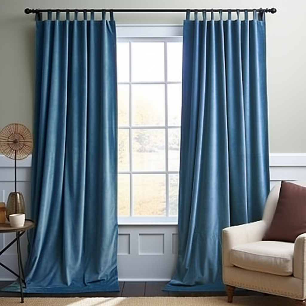 Steel Blue Velvet Tab Top Curtain
