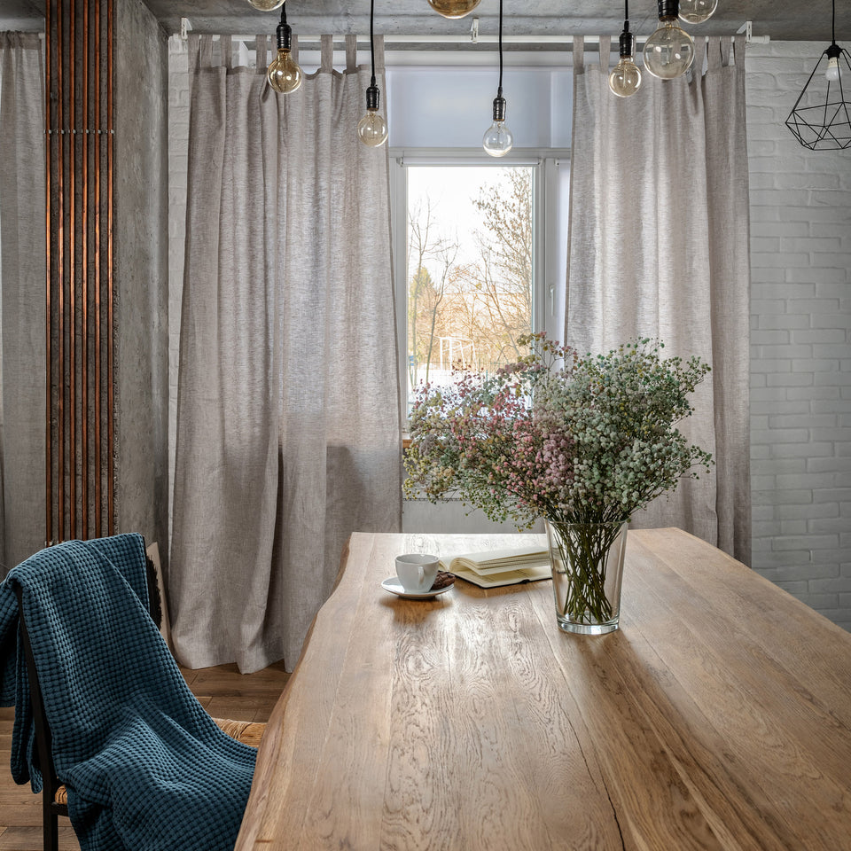 Linen Tab Top Curtain Panel - 124, 138 or 250 cm Width, Custom Length