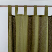 Green Linen Tab Top Curtain Panel With Privacy Cotton Lining, Moss Green Colour