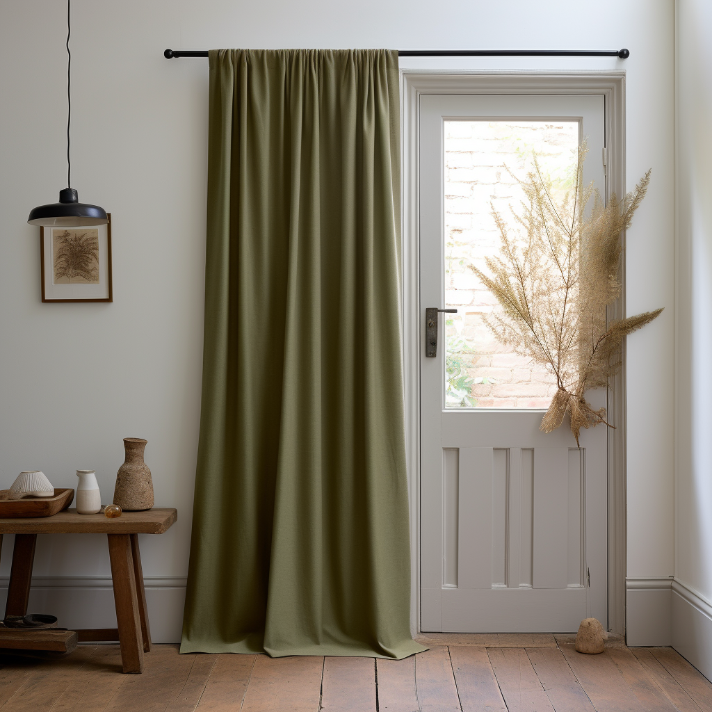 Rod Pocket Thermal Insulated Door Curtain With Natural Linen Front Layer - 24 Colours Available - Custom Width and Length, Color: Sage Green