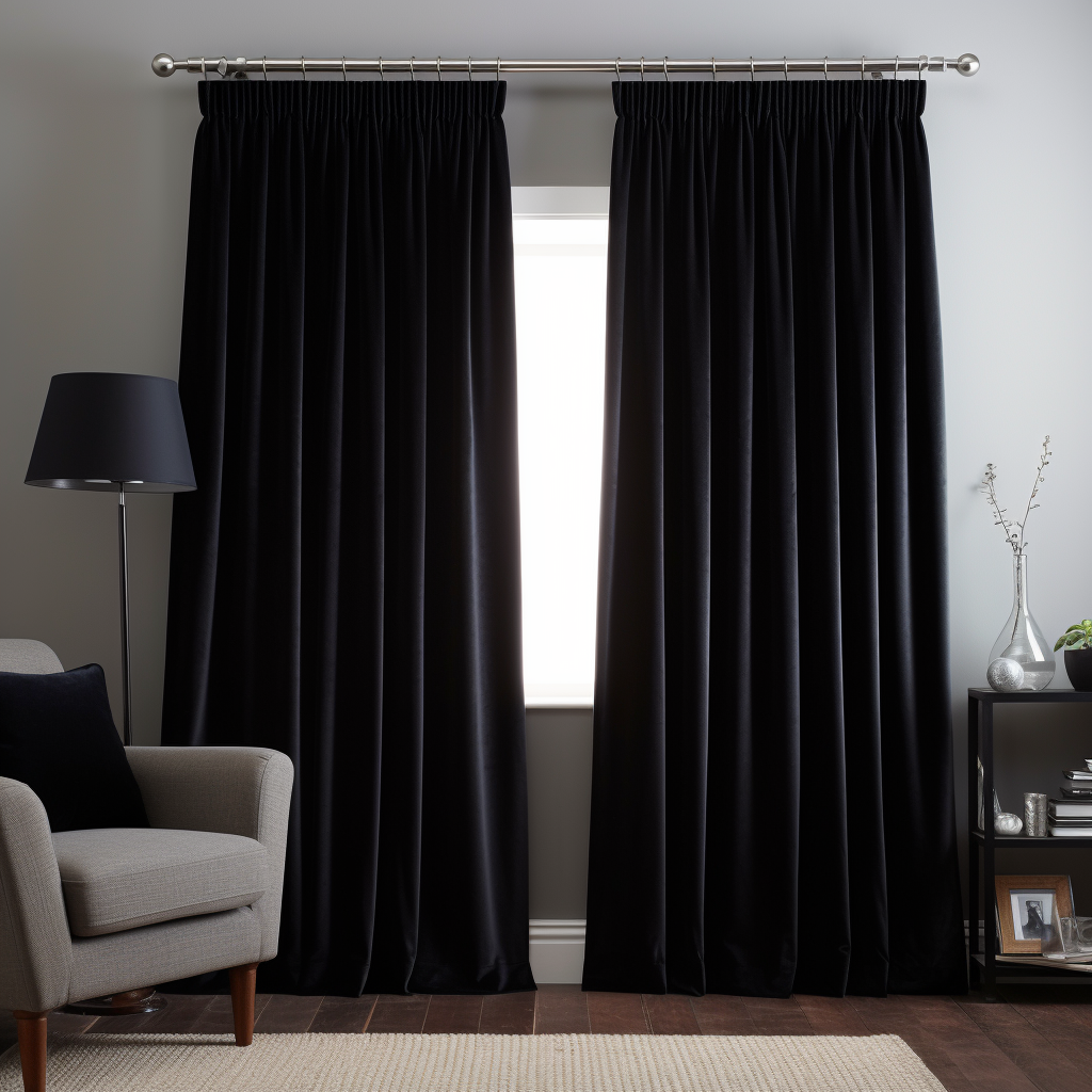 Velvet Pencil Pleat Curtain Panel - Custom Width and Length, Color: Black