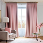 Velvet Pencil Pleat Curtain Panel - Custom Width and Length, Color: Pink