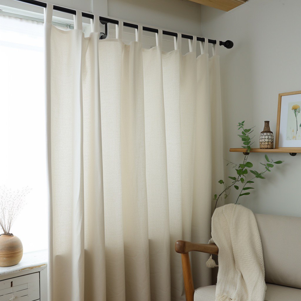 White Linen Curtain Panel - Custom Width, Custom Length - Tab Top Heading, Off-White Colour