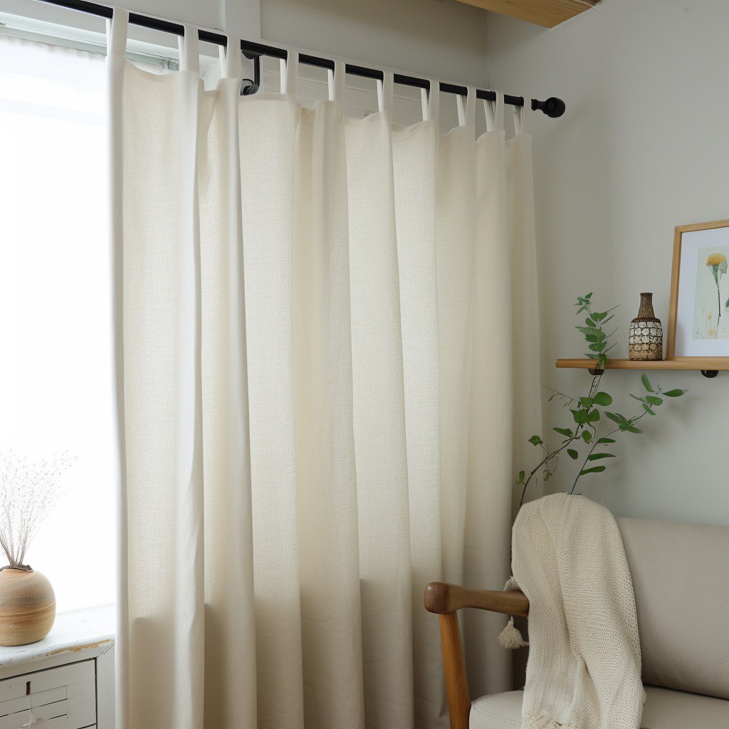 White Linen Curtain Panel - Custom Width, Custom Length - Tab Top Heading, Off-White Colour