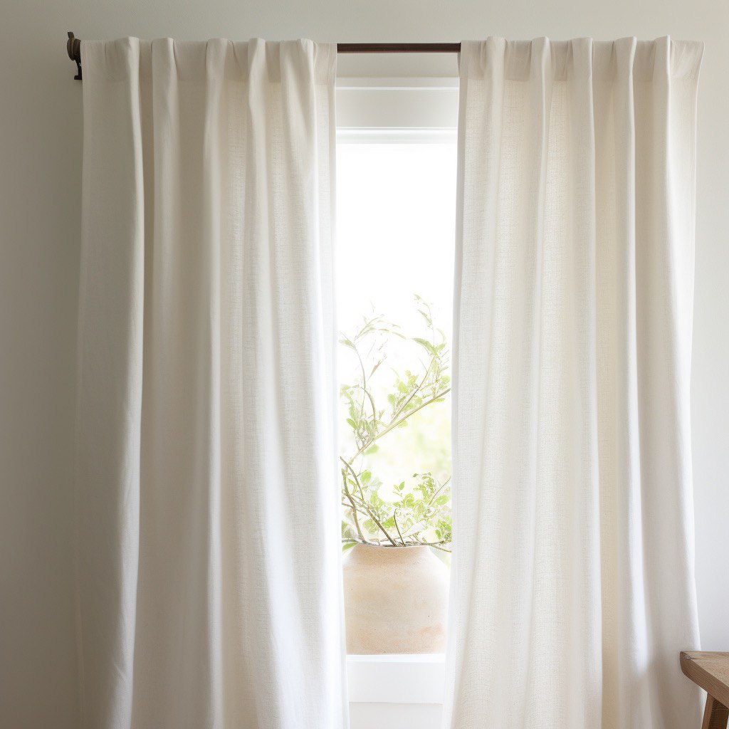 White Linen Curtain Panel - Custom Width, Custom Length - Back Tab Heading, Off-White Colour