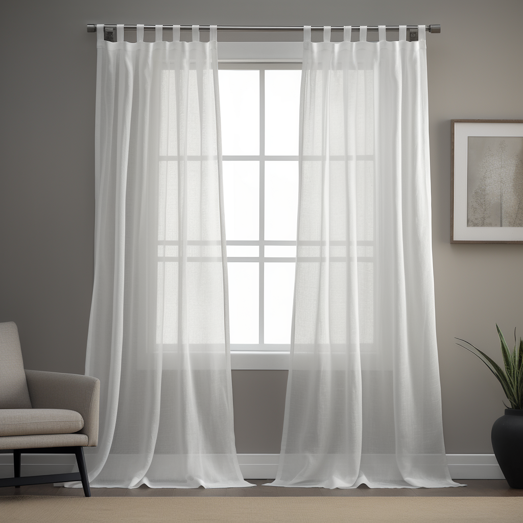 White Voile Linen Tab Top Curtain - Unlined Sheer Linen Curtain Panel