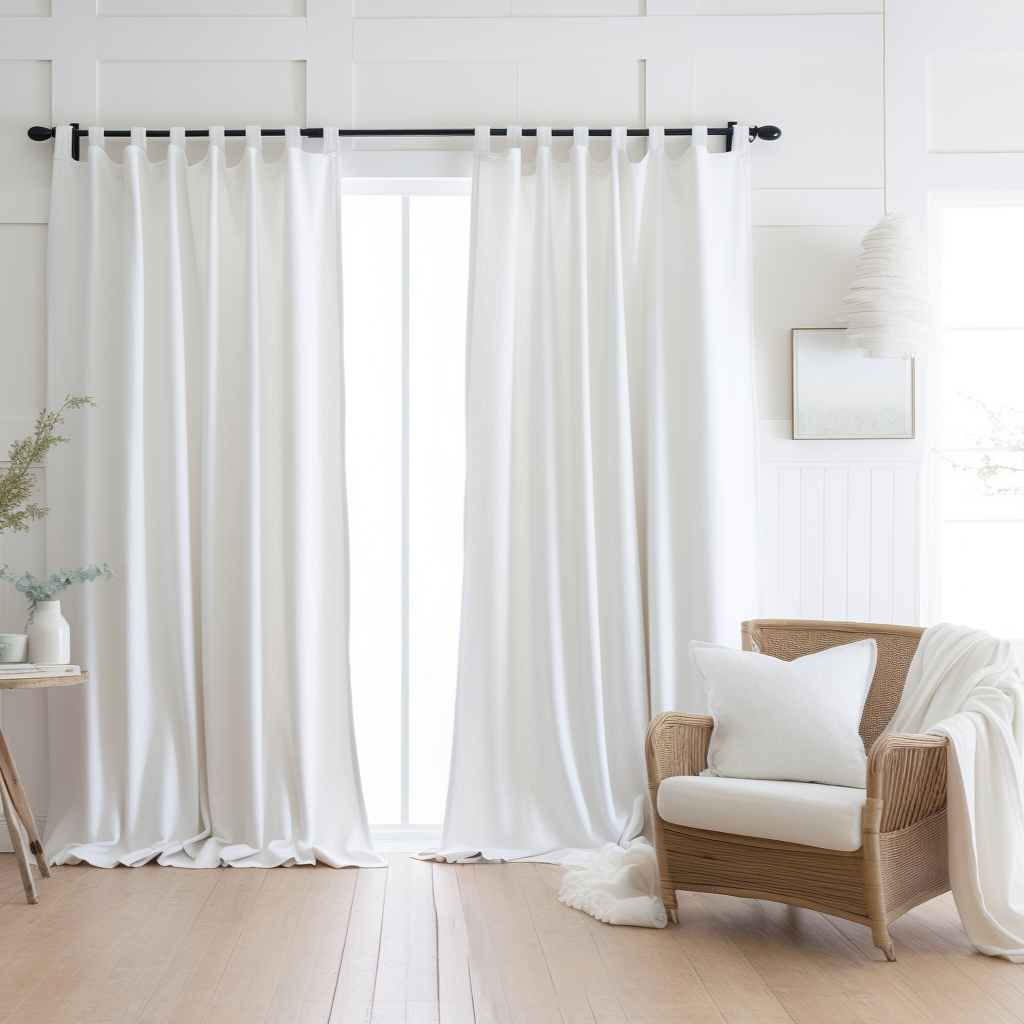 White Linen Tab Top Curtain Panel with Blackout Lining - Custom Width, Custom Length