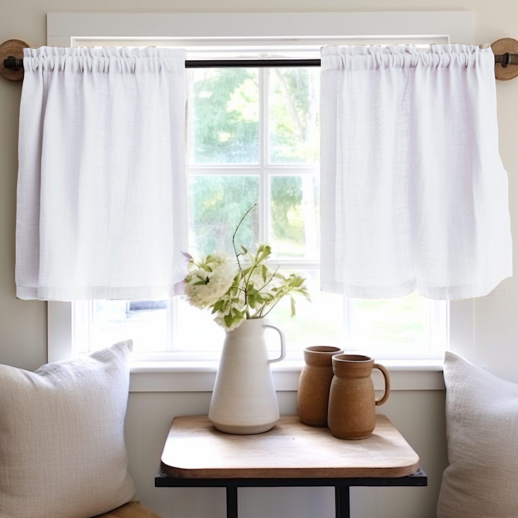 White Linen Cafe Curtains - Kitchen Linen Tier Curtains- Various Colours