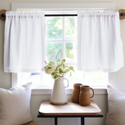 White Linen Cafe Curtains - Kitchen Linen Tier Curtains- Various Colours
