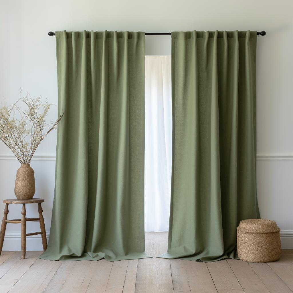 Sage Green Linen Back Tab Curtain Panel