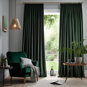 Green Pencil Pleat Velvet Curtain Panel - Custom Lining - Custom Width and Length