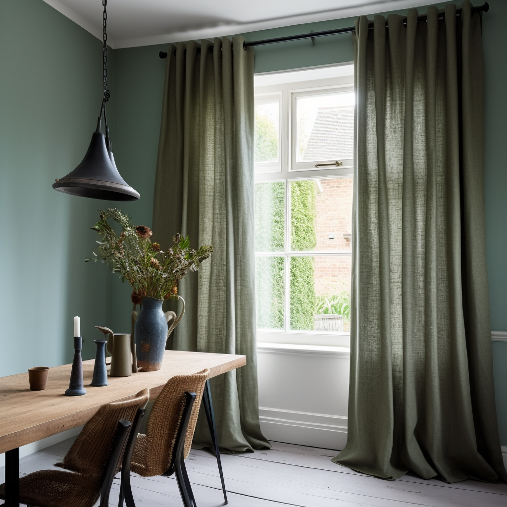 Sage Green Eyelet Linen Curtain Panel