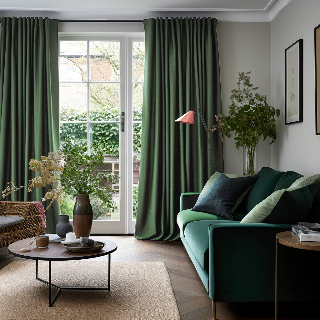 Green Soundproof Linen Curtains With Back Tabs