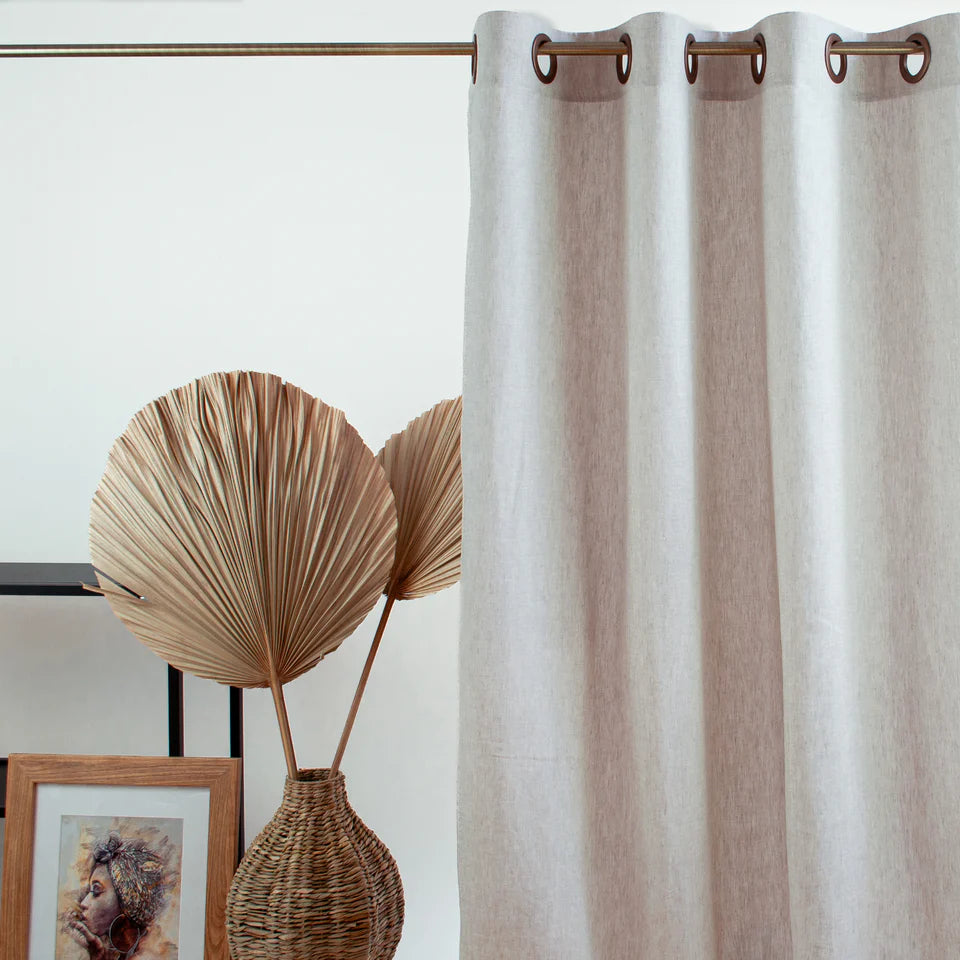 Eyelet Linen Curtain Panel with Cotton Lining