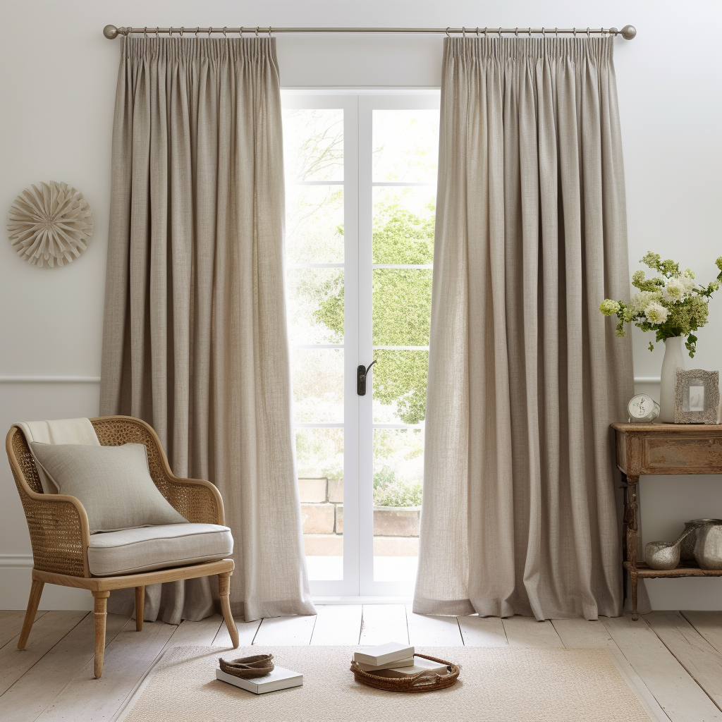 Pencil Pleat Linen Curtain Panel With Cotton Lining - Custom Width and Length