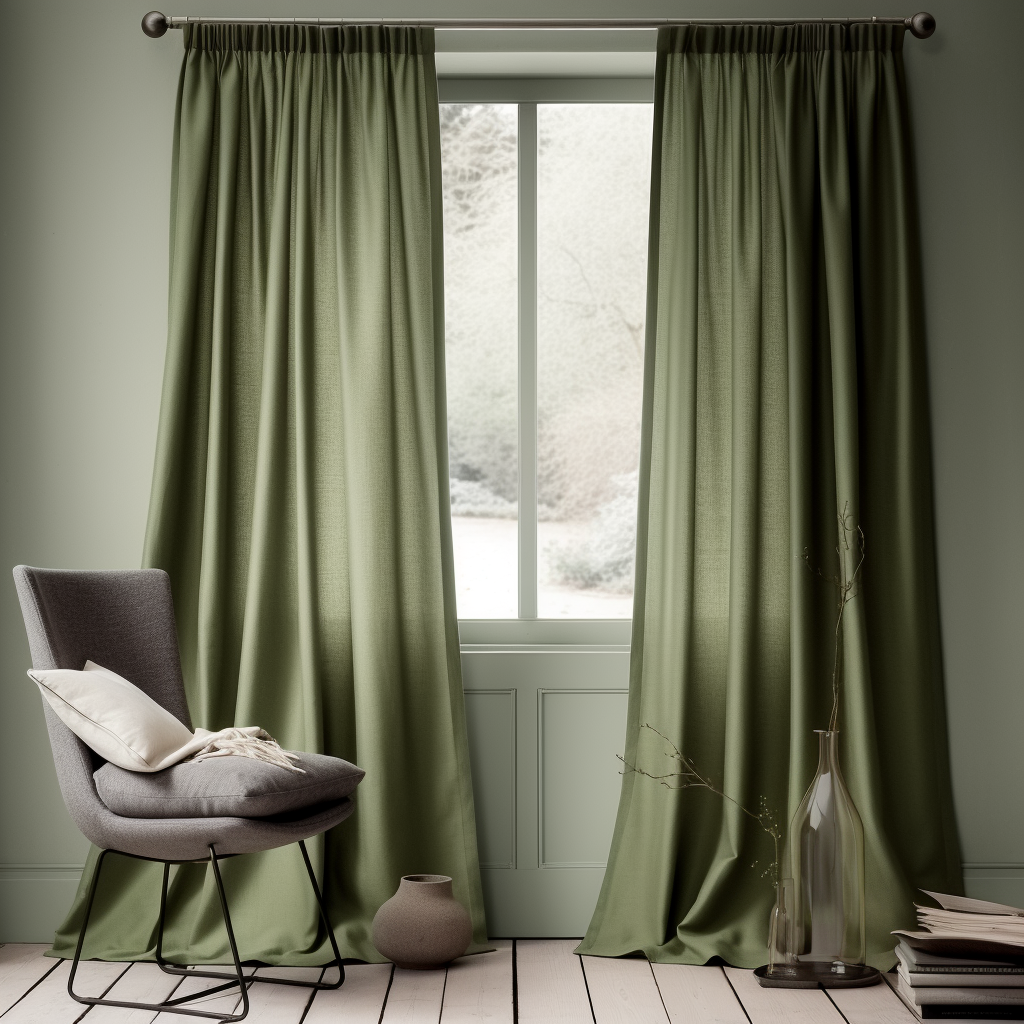 Sage Green Pencil Pleat Linen Curtain Panel 