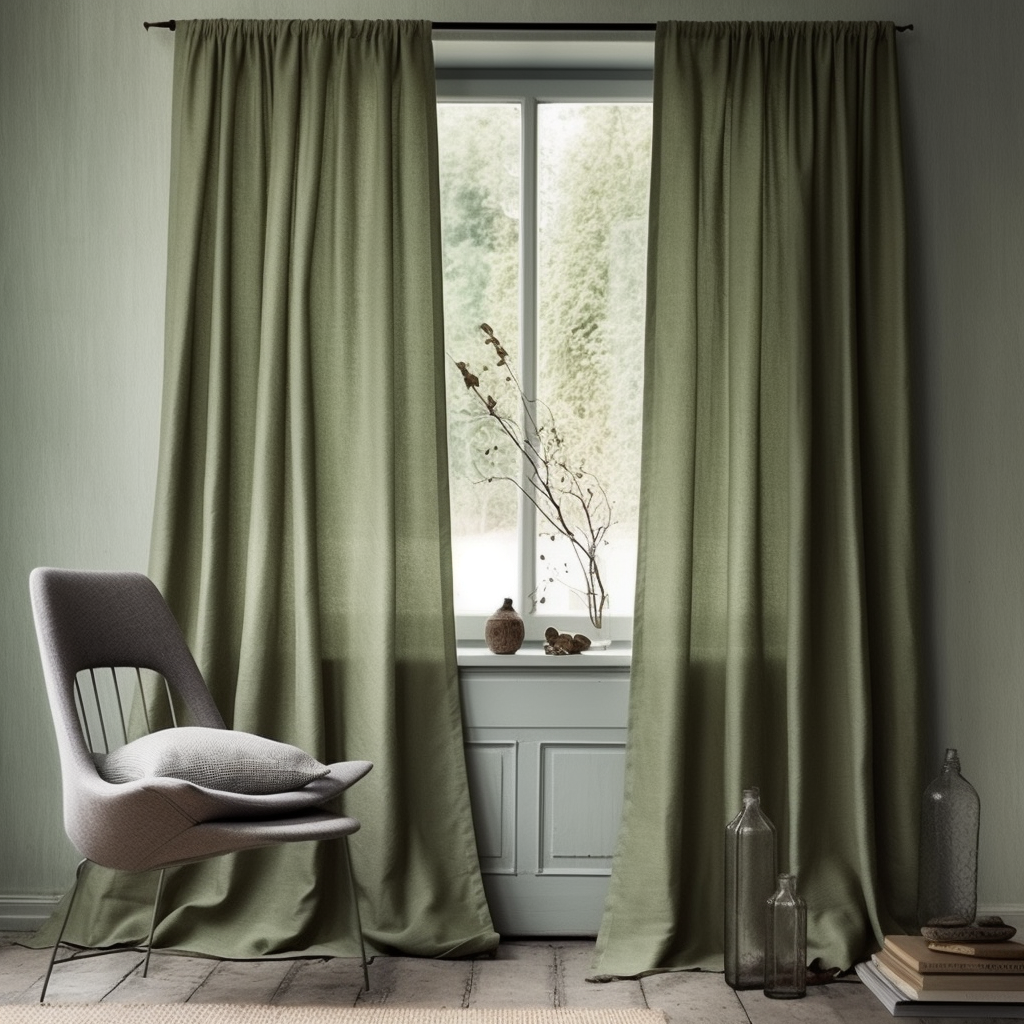 Sage Green Linen Rod Pocket Curtain Panel