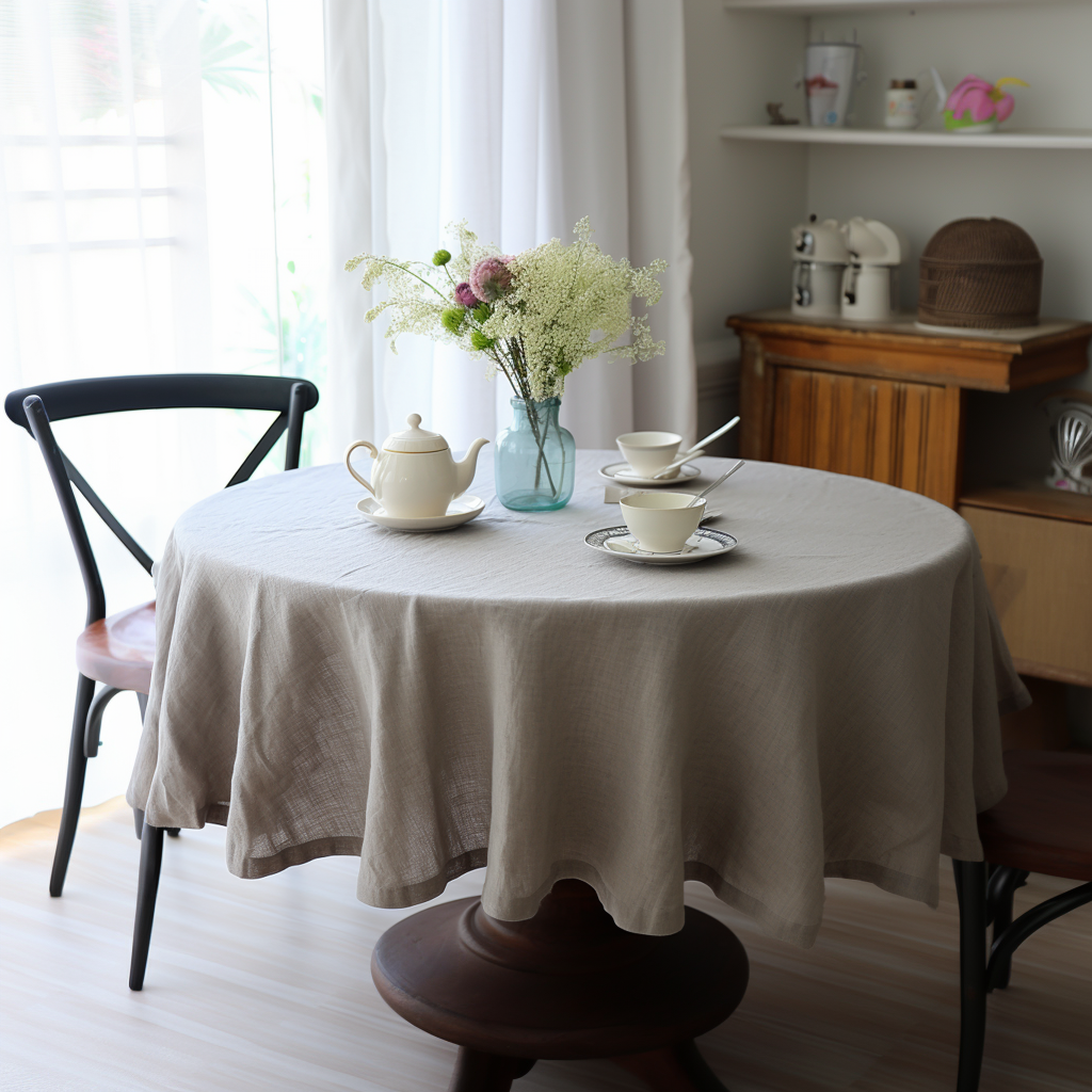 Round Linen Tablecloth, color: Natural
