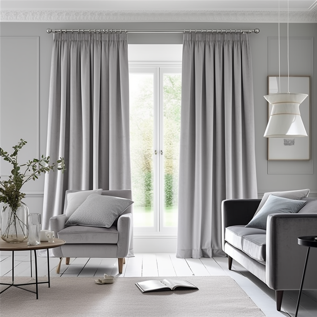 Grey Pencil Pleat Velvet Curtain Panel - Custom Width and Length